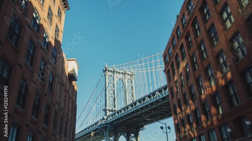 Manhattan Bridge Motion Timelapse. The camera moves to the famous bridge from Brooklyn