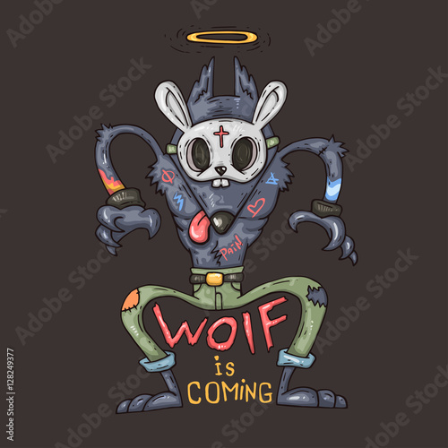 gangster wolf cartoon illustration for print and web
