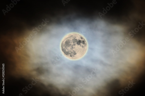 Super Moon 2016, bright, cloudy colored sky, close up