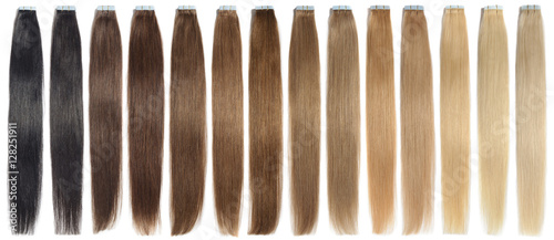 various colors of straight tape in human hair extensions
 photo