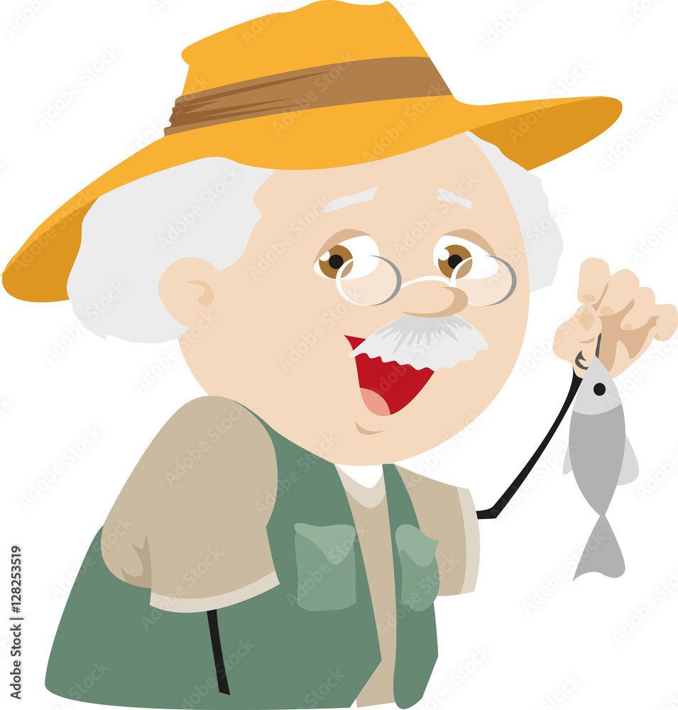 Smiling fishing grandpa Smiling fishing grandpa