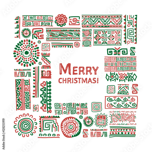 Merry Christmas. Ethnic handmade ornament for your design