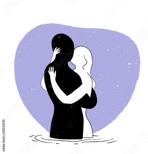 Bacio e abbraccio nel lago