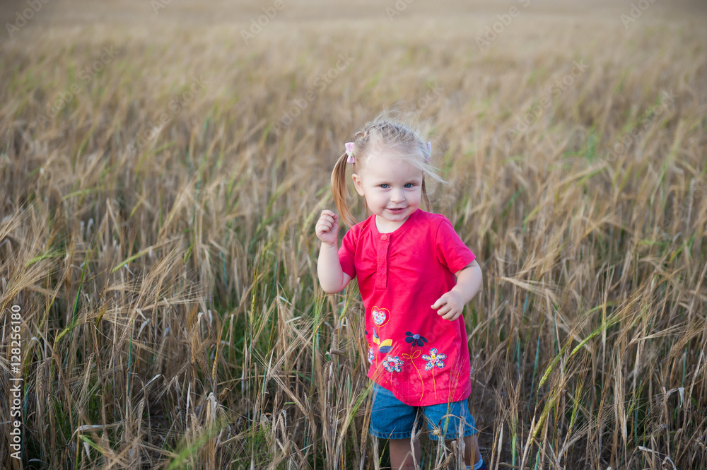 Little fair-haired girl playing in the rye field Little fair-haired girl playing in the rye field