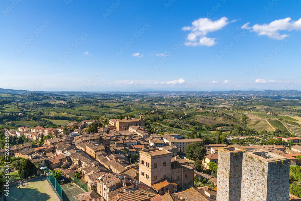 San Gimignano, Italy. Scenic view of the medieval town with its towers