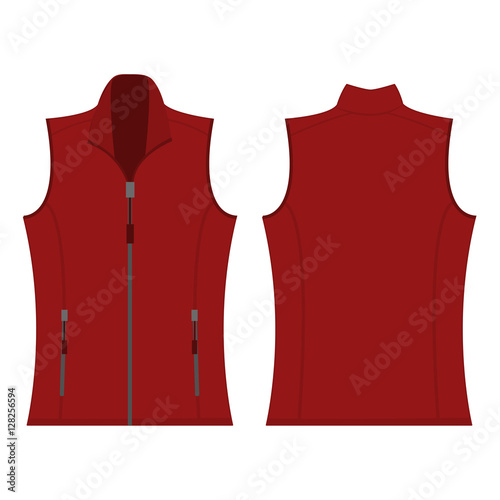 dark red color autumn fleece vest isolated vector on the white background