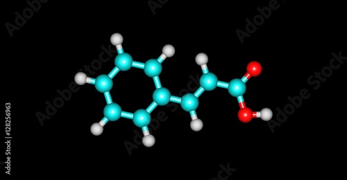 Cinnamic acid molecular structure isolated on black