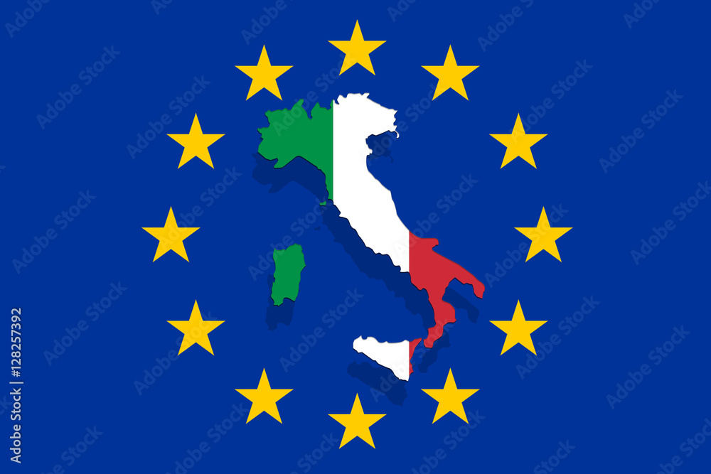 Italy map and flag on Euro Union Background Italy map and flag on Euro Union Background