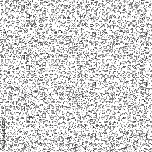 Doodles seamless pattern vector set.
