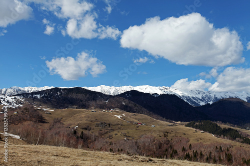 Blue sky over mountain range landscape