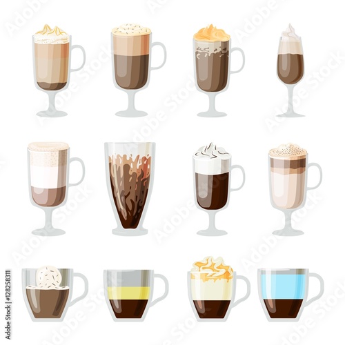 Coffee cups different cafe drinks