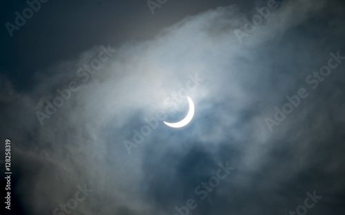 This is a partial solar eclipse, which occurred in Indonesia, March 9, 2016. Showing the form of sun-covered moon, and formed like a crescent moon