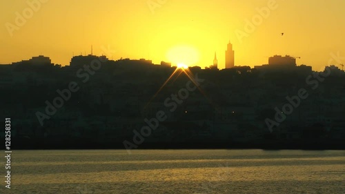 city skyline of tangier morocco at sunset