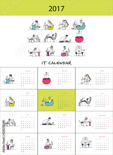 Office workers, calendar 2017 design