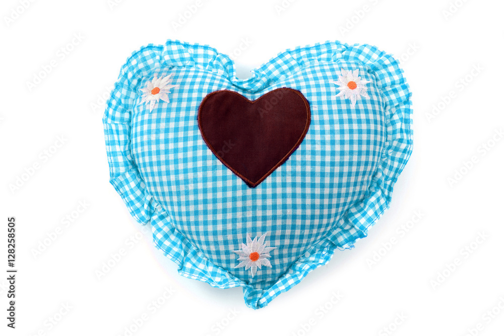 blue white checkered bavarian heart pillow