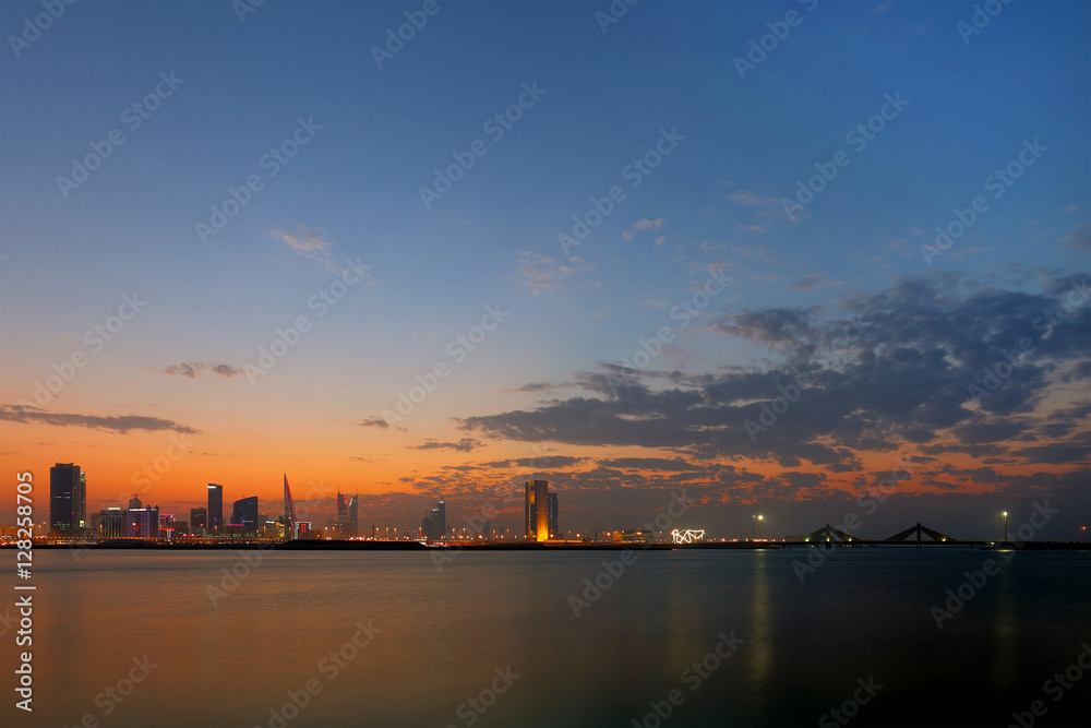 A beautiful view of Bahrain skyline during sunset
