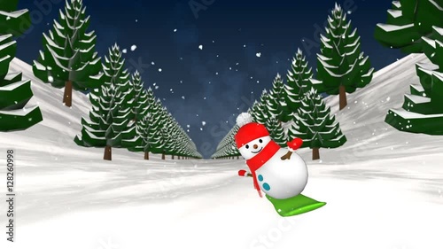 Snowman snowboarding. Loop animation.