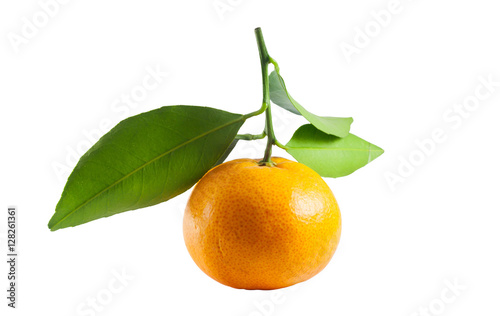Fresh thai orange fruit with green leaf on white background