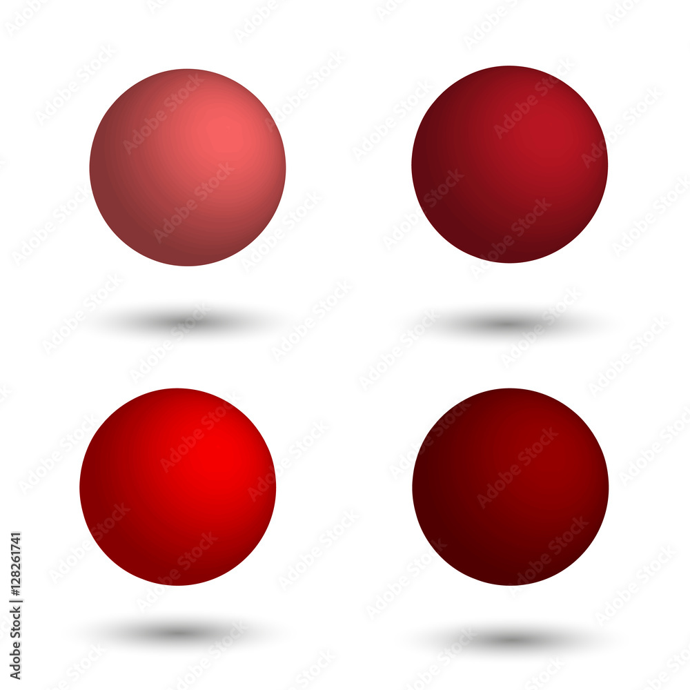 3D sphere. Set of realistic balls of different shades of red. 3D sphere. Set of realistic balls of different shades of red.