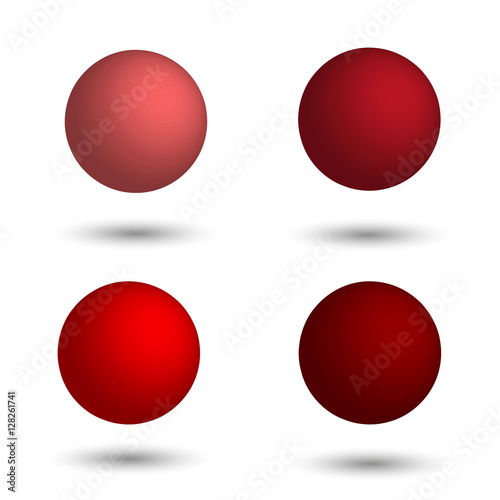 3D sphere. Set of realistic balls of different shades of red.