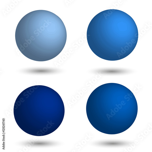 3D sphere. Set of realistic balls of different shades of blue.