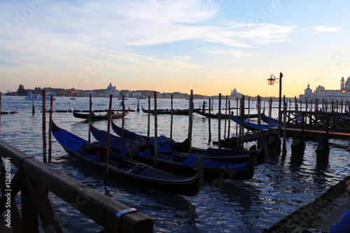 Gondolas in the sunset, Venice