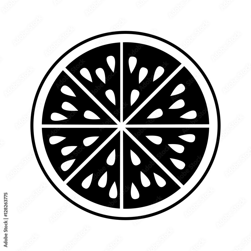 silhouette monochrome with orange fruit vector illustration