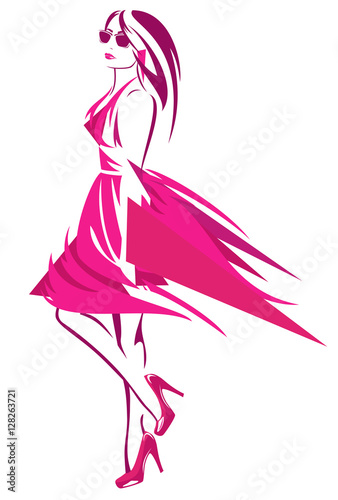 fashion woman in pink dress vector design