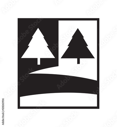 Vector icon of two trees in meadow in black and white color