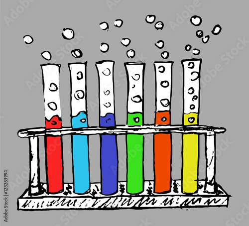 hand-drawn chemical test tubes - vector set of chemical laboratory equipment 