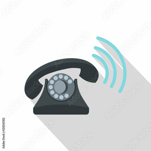 Black retro phone ringing icon. Flat illustration of vector icon for web isolated on white background