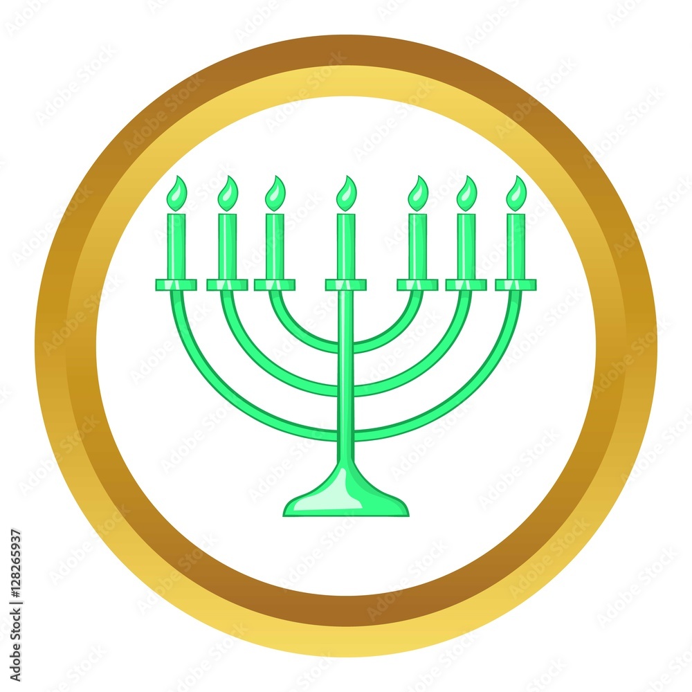 Menorah vector icon in golden circle, cartoon style isolated on white background Menorah vector icon in golden circle, cartoon style isolated on white background