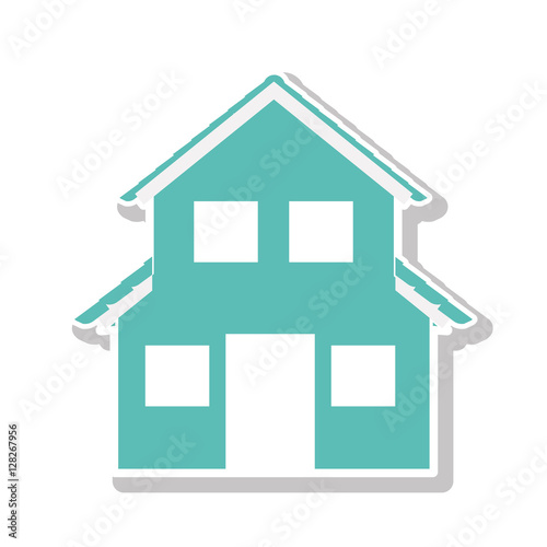 silhouette with aquamarine house of two floors vector illustration