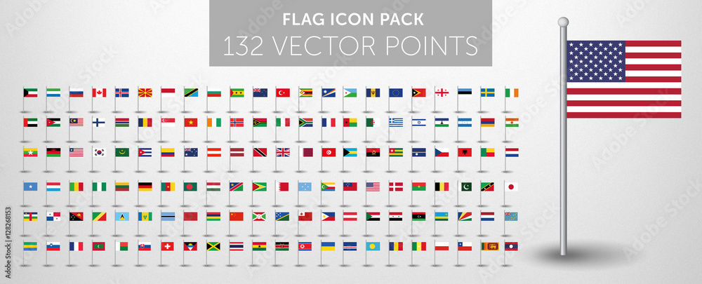 WORLD FLAG vector collection 132 icon points  - obrazy, fototapety, plakaty 