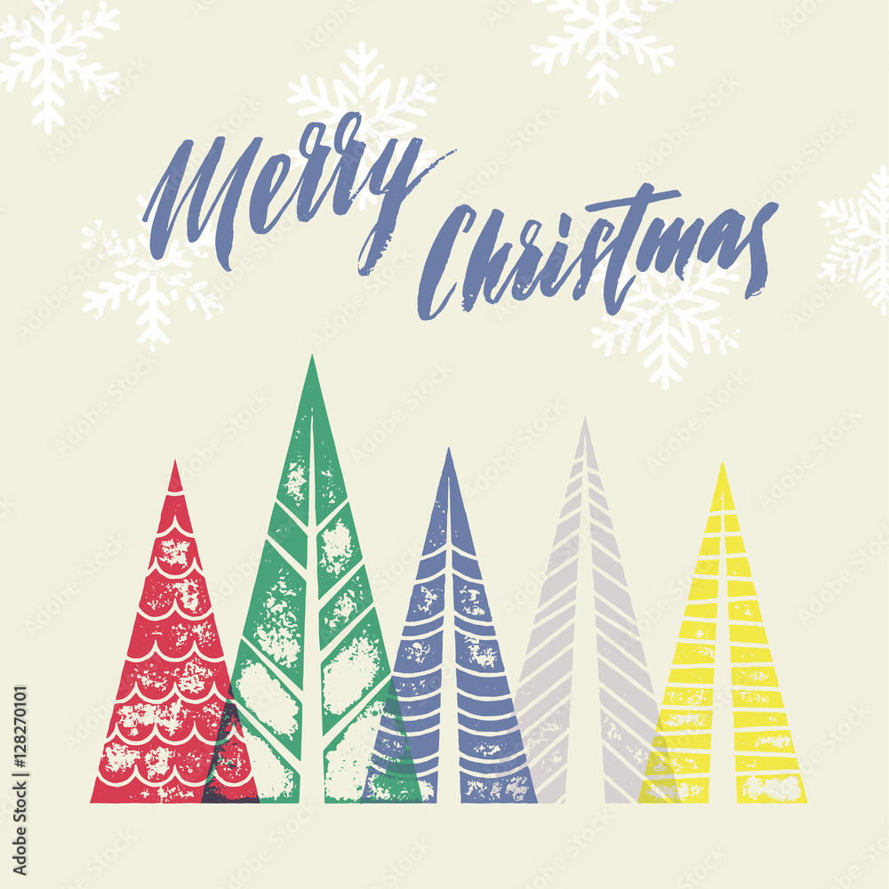 Christmas tree vector greeting card for merry holiday