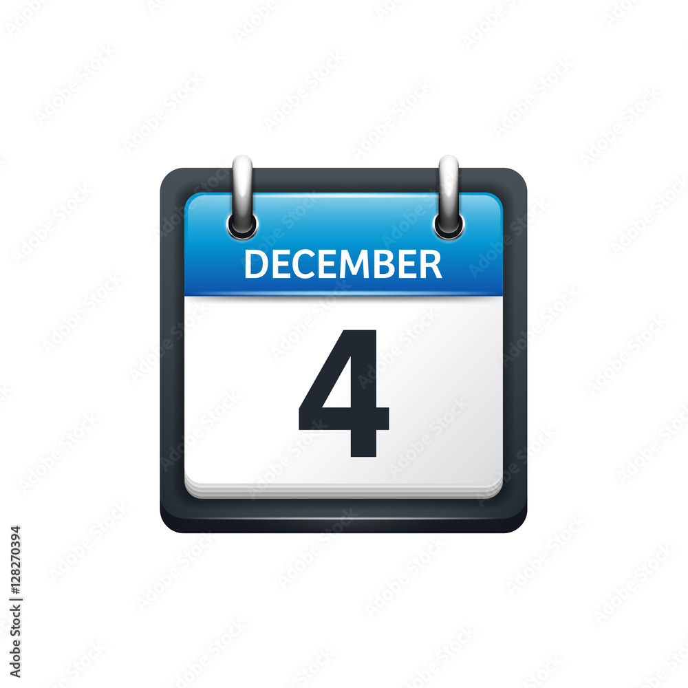 December 4. Calendar icon.Vector illustration,flat style.Month and date.Sunday,Monday,Tuesday,Wednesday,Thursday,Friday,Saturday.Week,weekend,red letter day. 2017,2018 year.Holidays. December 4. Calendar icon.Vector illustration,flat style.Month and date.Sunday,Monday,Tuesday,Wednesday,Thursday,Friday,Saturday.Week,weekend,red letter day. 2017,2018 year.Holidays.
