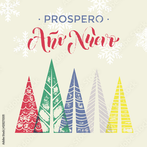 Prospero Ano Nuevo Spanish New Year winter background greeting card