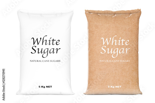 Bags of White Refined Sugar. 3d Rendering