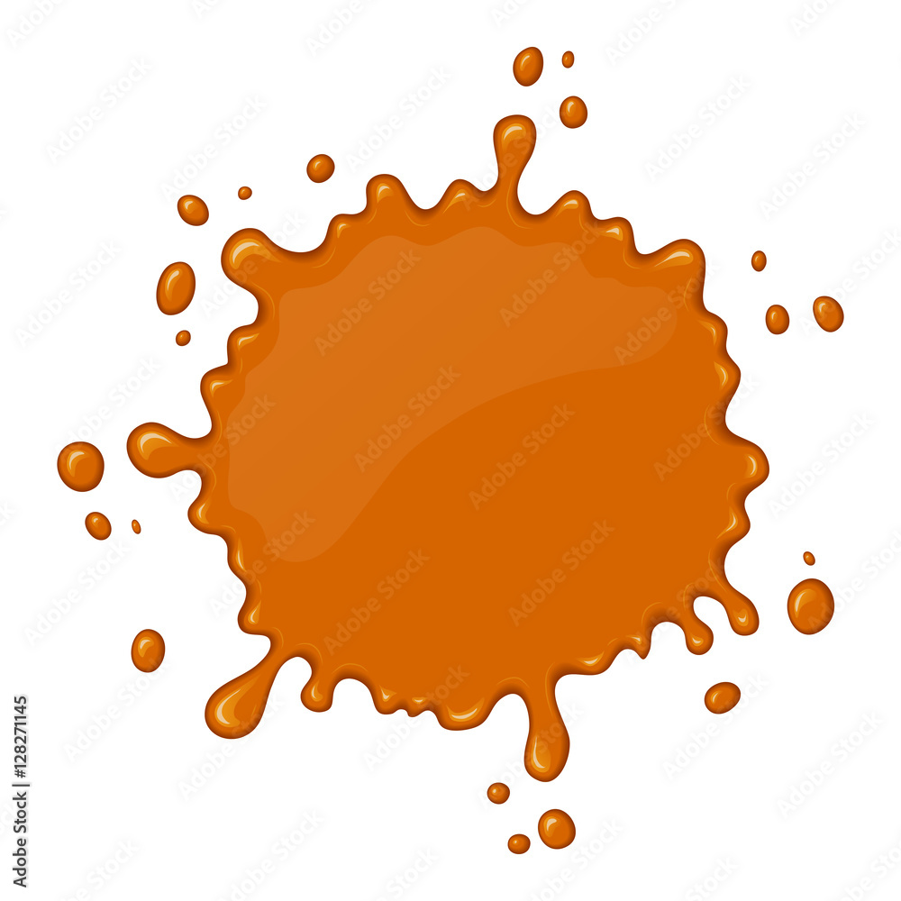 Vector splash of flowing caramel. Sweet liquid drop. Melt sugar, syrup or honey for dessert. Cartoon design. Graphic element for banner or sticker. Vector splash of flowing caramel. Sweet liquid drop. Melt sugar, syrup or honey for dessert. Cartoon design. Graphic element for banner or sticker.