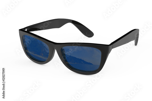 Cool Sunglasses In Black Plastic Frame. 3d Rendering