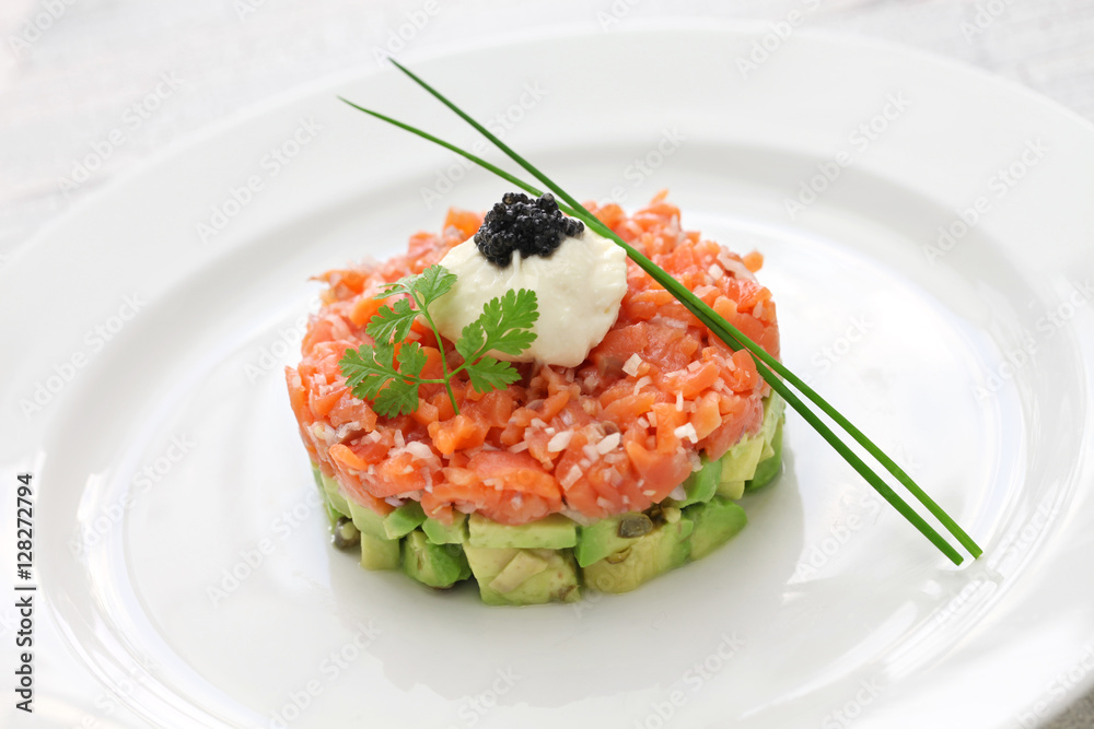 salmon tartare with avocado Stock Photo | Adobe Stock