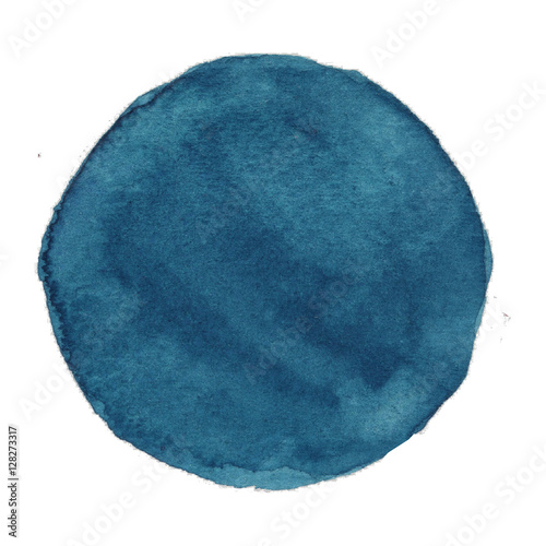 Watercolor hand painted circle. Beautiful design elements. Riverside dark blue background