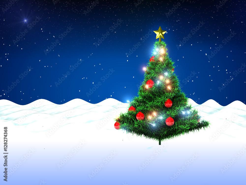 Christmas tree and snow