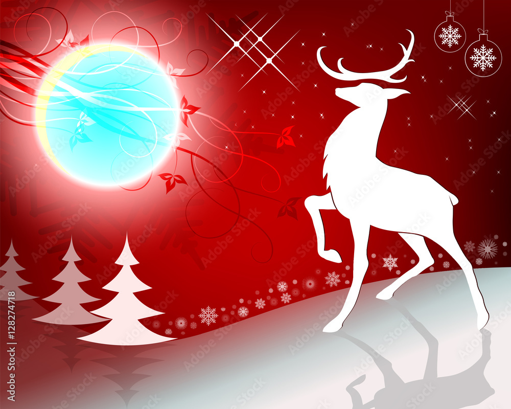 Red Christmas design with reindeer Red Christmas design with reindeer