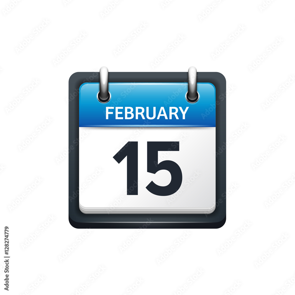 February 15. Calendar icon.Vector illustration,flat style.Month and date.Sunday,Monday,Tuesday,Wednesday,Thursday,Friday,Saturday.Week,weekend,red letter day. 2017,2018 year.Holidays. February 15. Calendar icon.Vector illustration,flat style.Month and date.Sunday,Monday,Tuesday,Wednesday,Thursday,Friday,Saturday.Week,weekend,red letter day. 2017,2018 year.Holidays.
