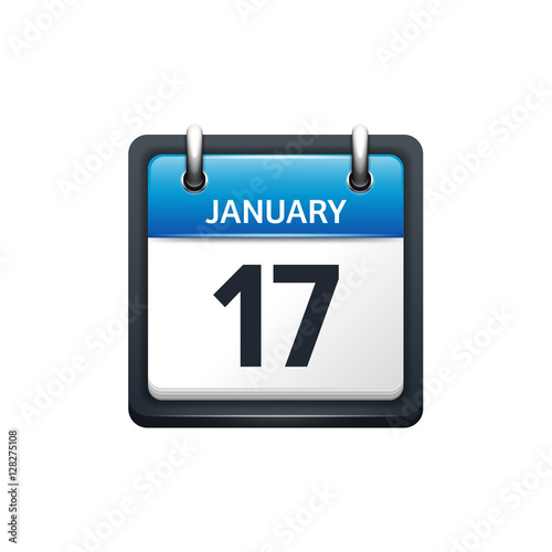 January 17. Calendar icon.Vector illustration,flat style.Month and date.Sunday,Monday,Tuesday,Wednesday,Thursday,Friday,Saturday.Week,weekend,red letter day. 2017,2018 year.Holidays.