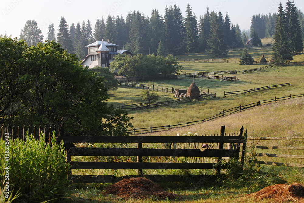 Beautiful country landscape in Bucovina village