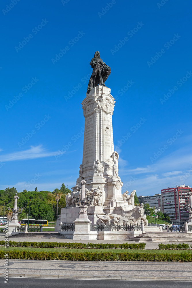 Marques de Pombal Square and Monument in Lisbon, placed in the center of the busiest roundabout of Portugal. One of the landmarks of the city.