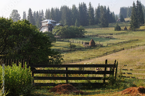 Obraz na płótnie Beautiful country landscape in Bucovina village w salonie