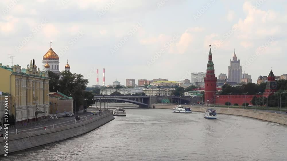 Moskva river, Kremlin and Christ the Saviour cathedral scenery Moskva river, Kremlin and Christ the Saviour cathedral scenery